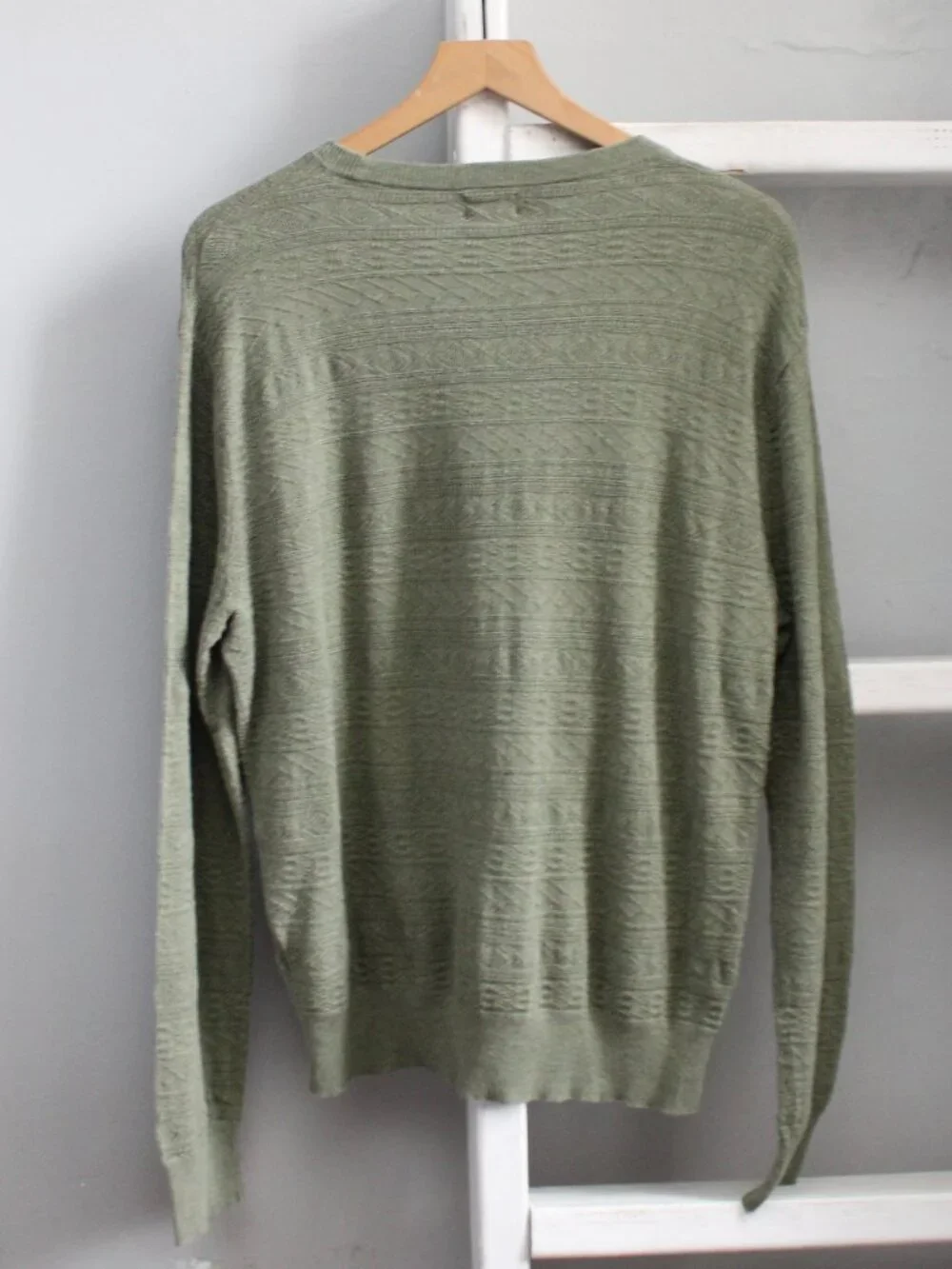 J Crew Cotton Sweater Combination Guernsey Stitch Pullover Green Size Medium